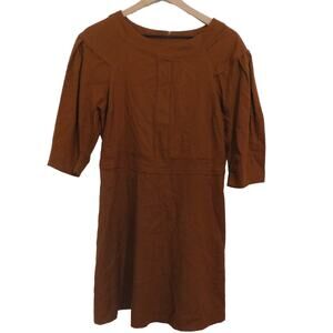 Banana Republic Women Sz 4 Brown Linen Blend Boat Neck Dress with 3/4 Sleeves